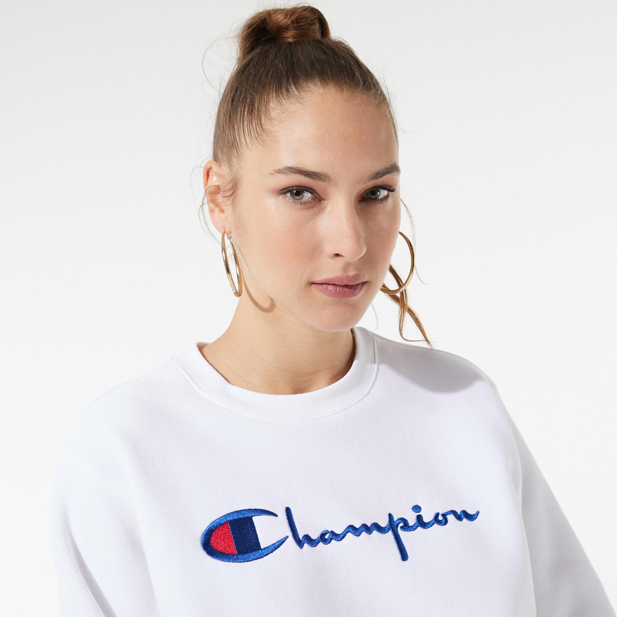  Champion Crewneck Kadın Beyaz Sweatshirt