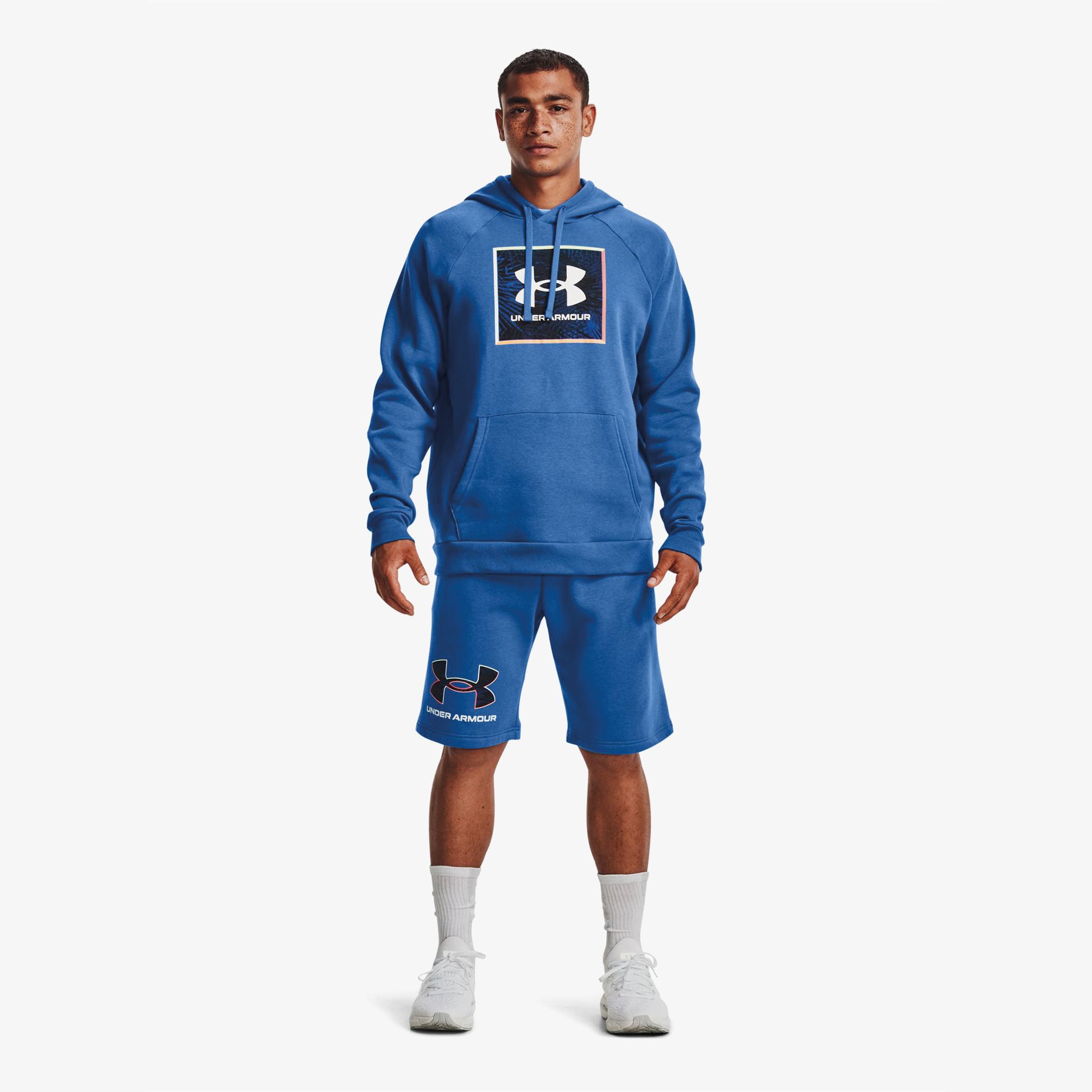  Under Armour Rival Fleece Graphic Erkek Mavi Kapüşonlu Sweatshirt