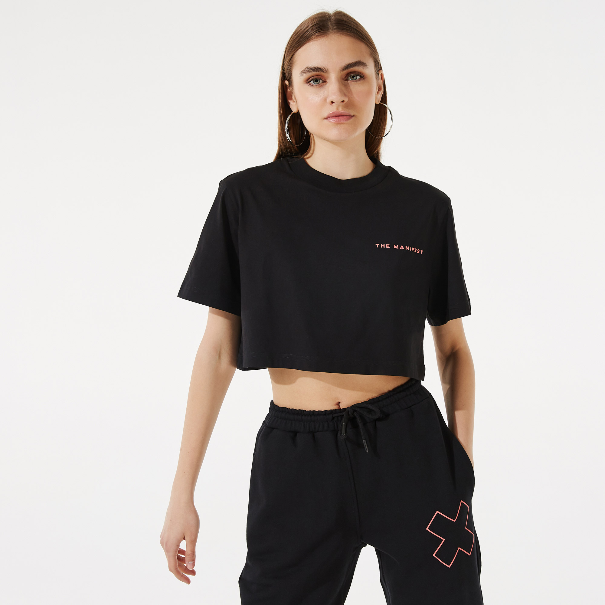 Lee x Soon To Be Announced Kadın Crop Siyah T-shirt