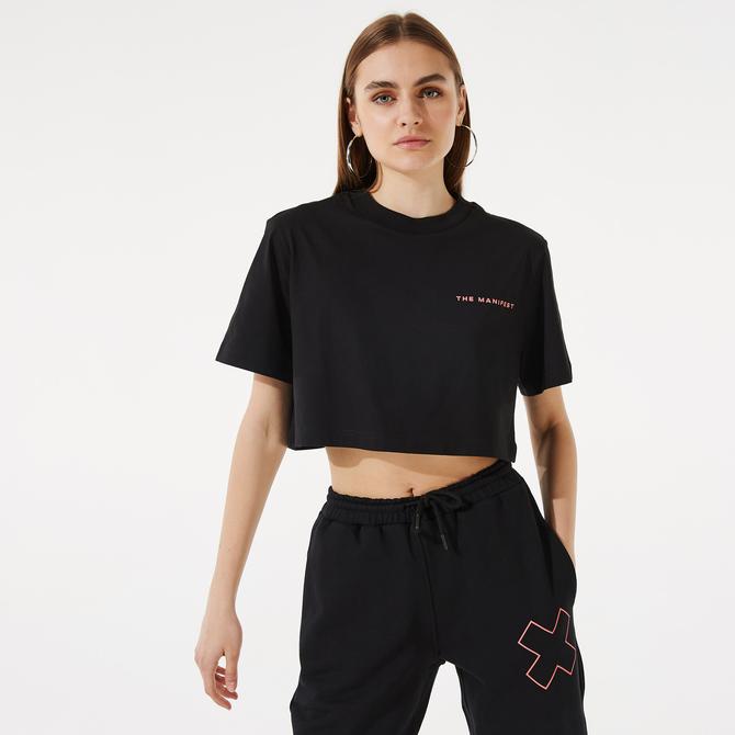  Lee x Soon To Be Announced Kadın Crop Siyah T-shirt