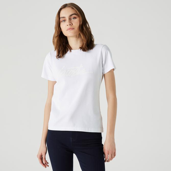  Lacoste Slim Fit Kadın Beyaz T-Shirt
