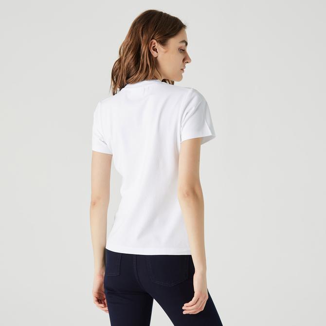  Lacoste Slim Fit Kadın Beyaz T-Shirt