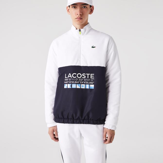  Lacoste SPORT Erkek Dik Yaka Suya Dayanıklı Çift Taraflı Beyaz Ceket