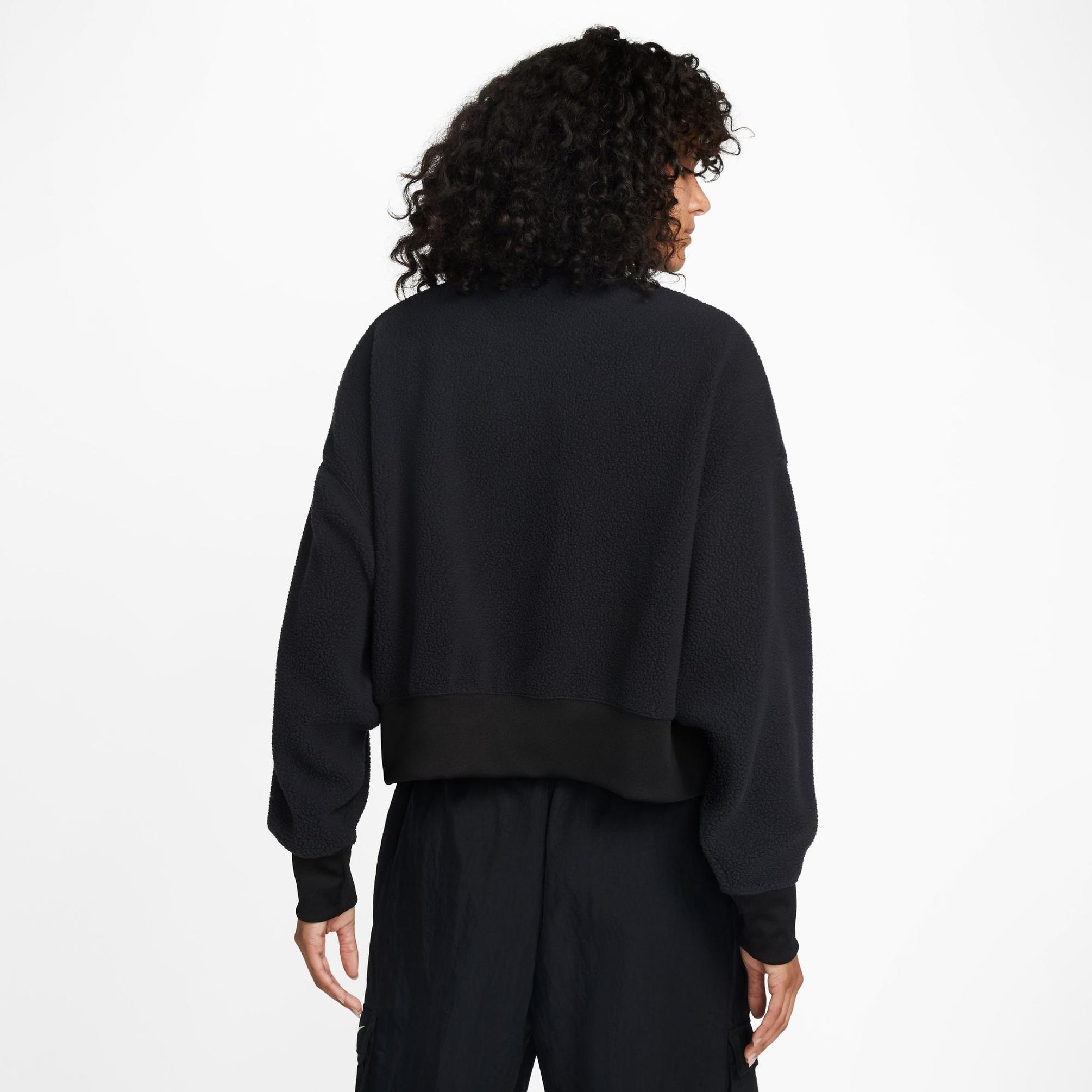  Nike Sportswear Plush Kısa Sıfır Yaka Kadın Siyah Sweatshirt