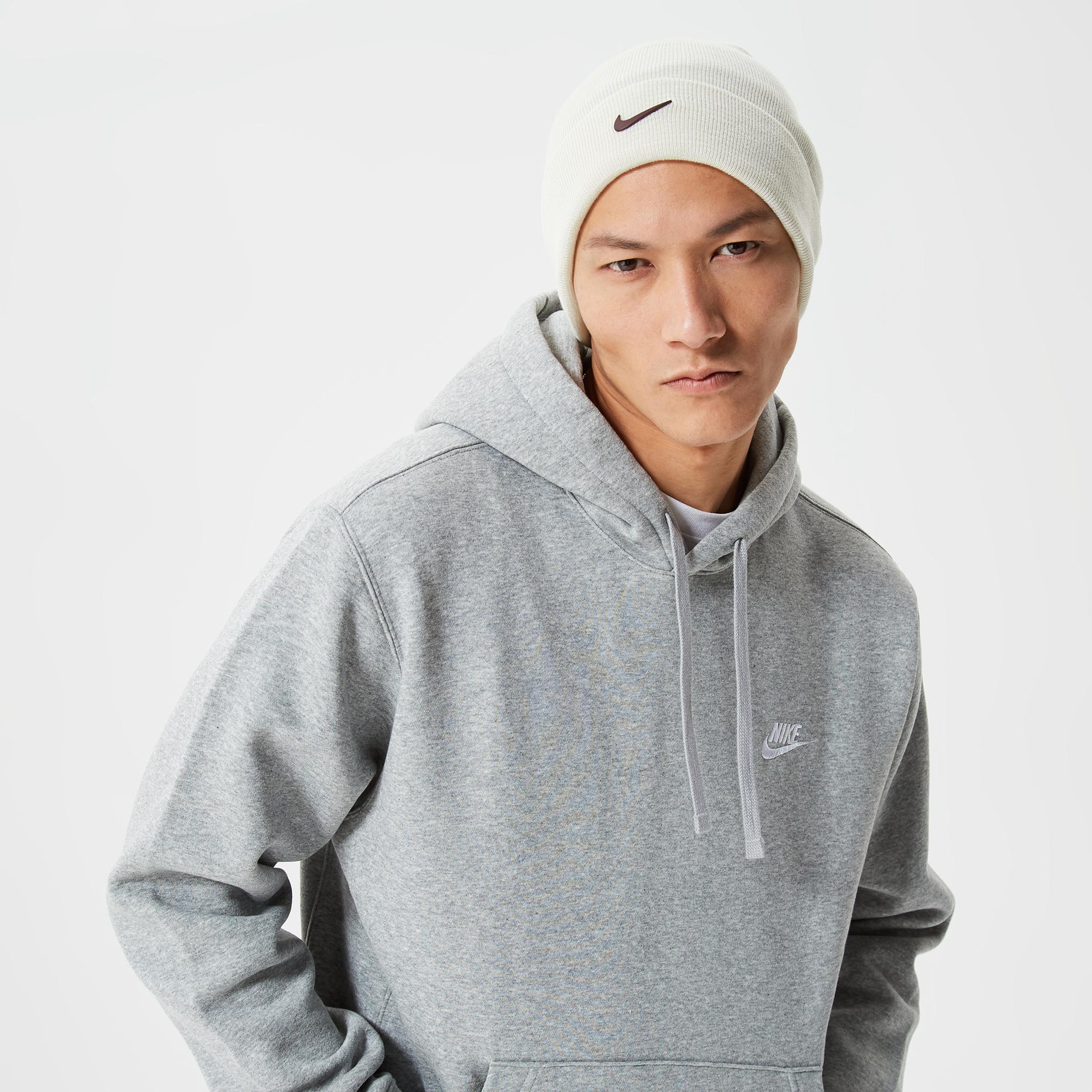  Nike Sportswear Club Fleece Kapüşonlu Erkek Gri Sweatshirt