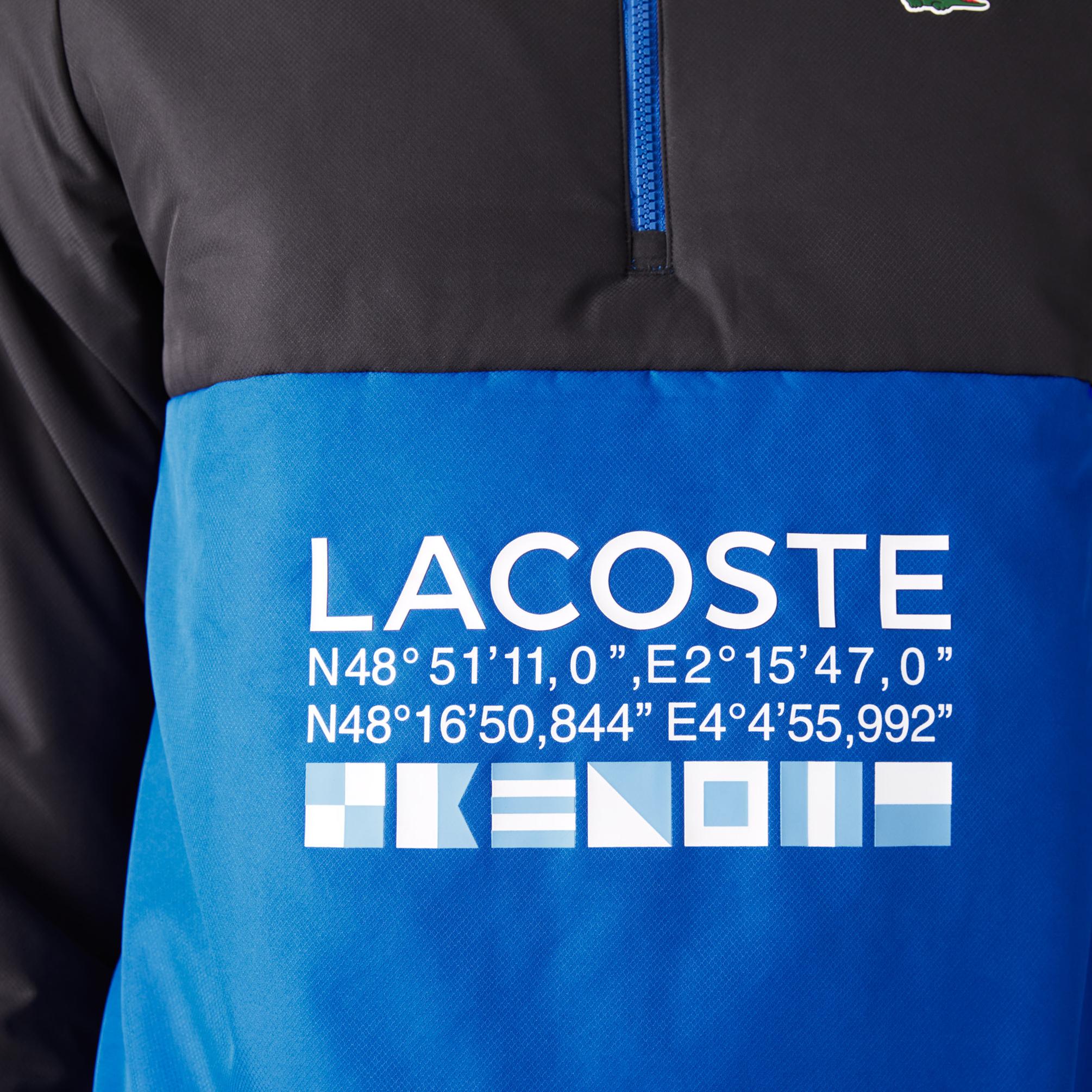  Lacoste SPORT Erkek Dik Yaka Suya Dayanıklı Çift Taraflı Mavi Ceket