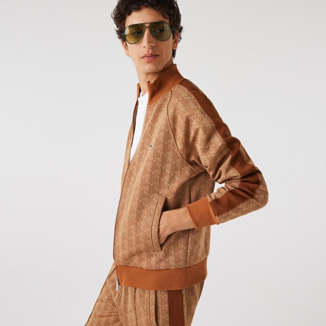  Lacoste Erkek Regular Fit Fermuarlı Monogram Kahverengi Sweatshirt