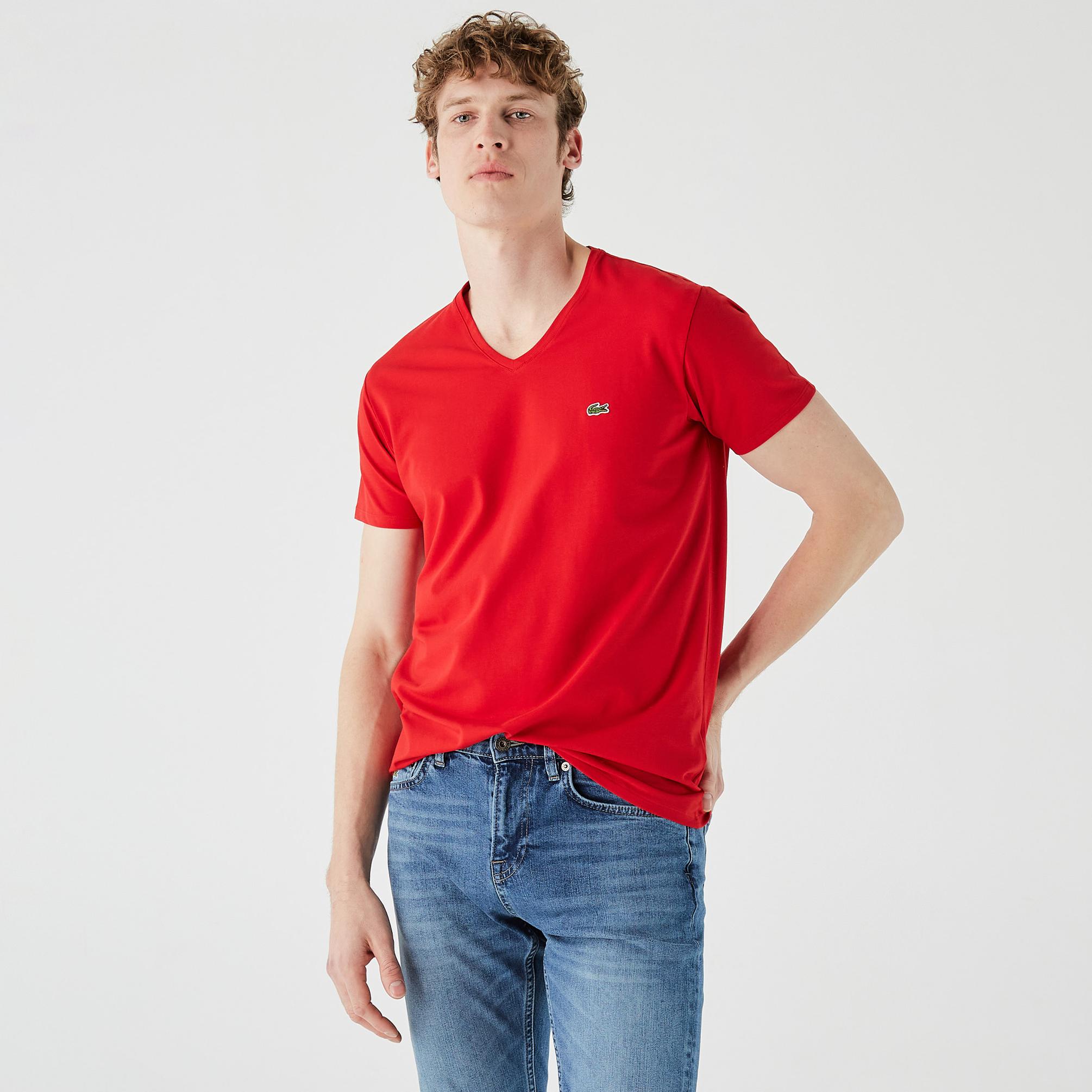  Lacoste Erkek Slim Fit Bisiklet Yaka Kırmızı T-Shirt