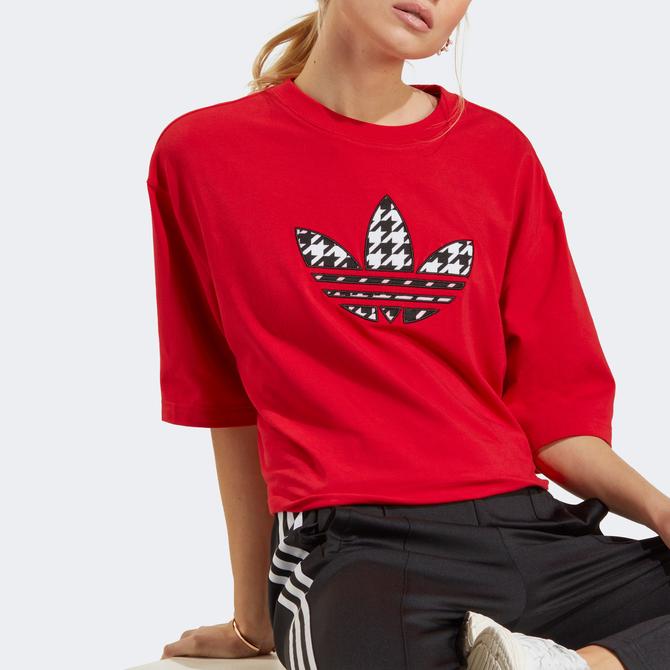  adidas Originals Houndstooth Trefoil Infill Kadın Kırmızı T-Shirt