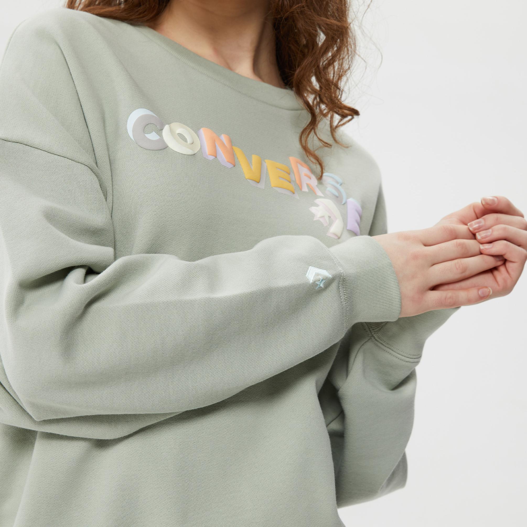  Converse Heavyweight Graphic Crew Kadın Yeşil Sweatshirt