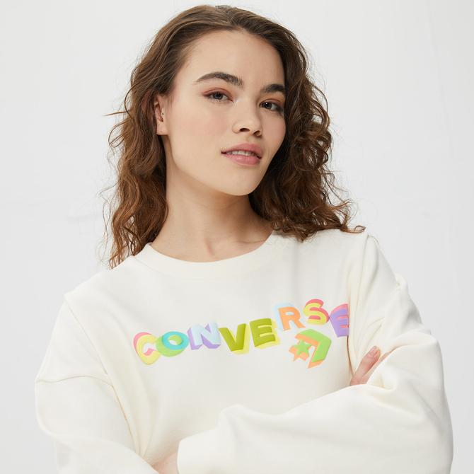  Converse Heavyweight Graphic Crew Kadın Krem Sweatshirt