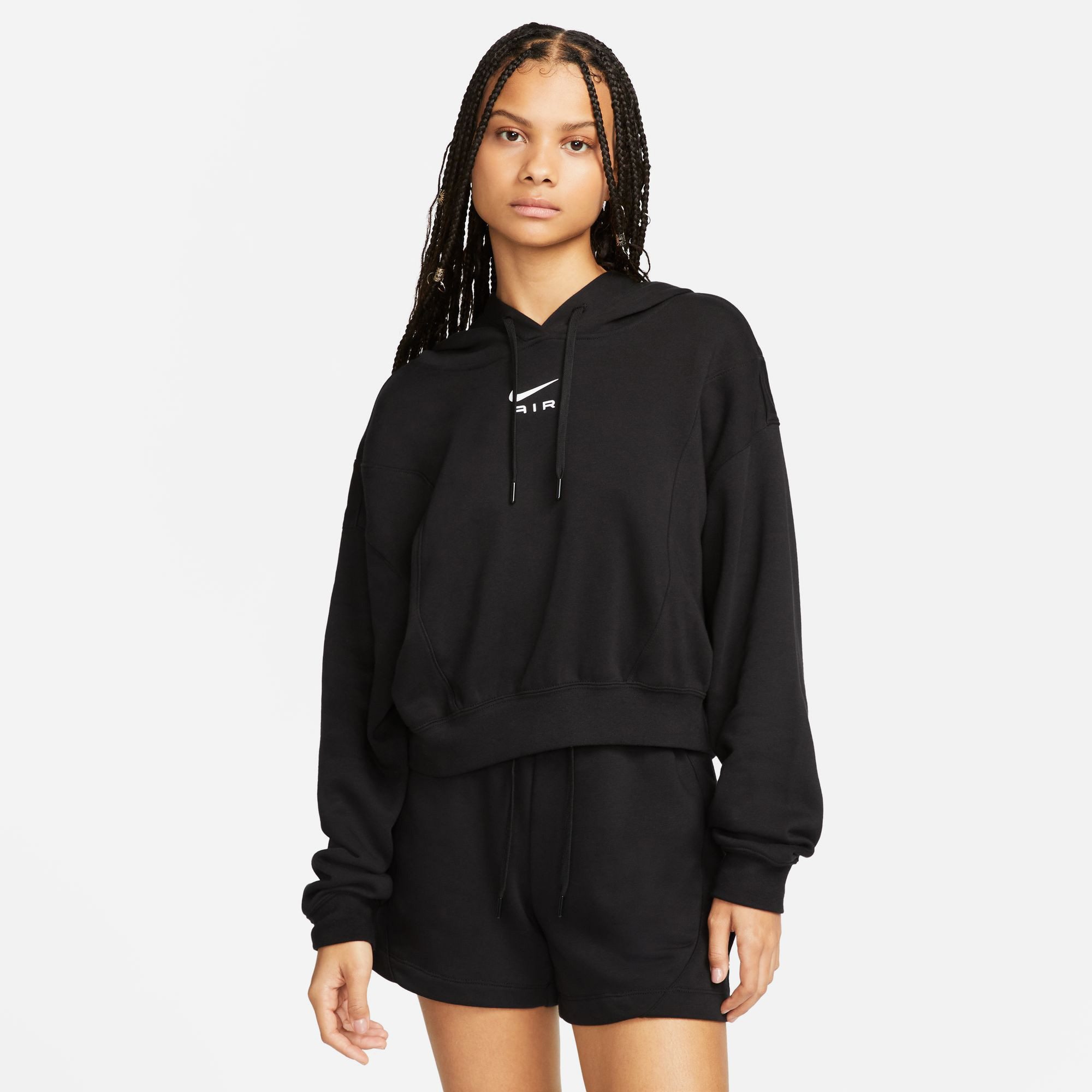 Nike Sportswear Air Oversized Mod Crop Fleece Kadın Siyah Hoodie