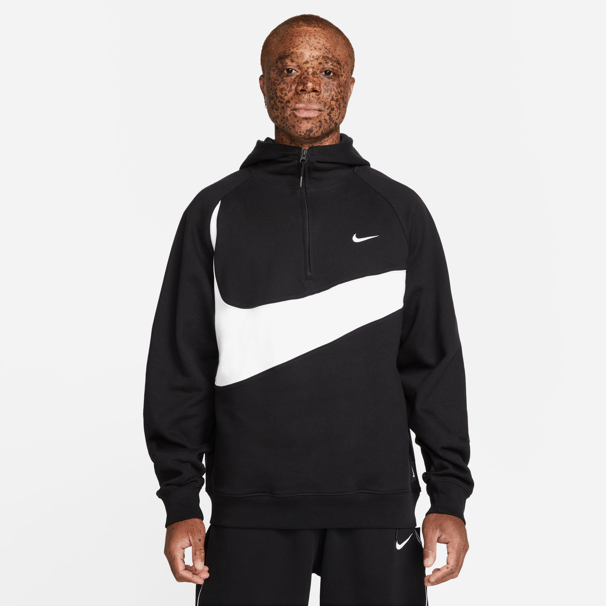 Nike Swoosh Fleece HZ Erkek Siyah Hoodie