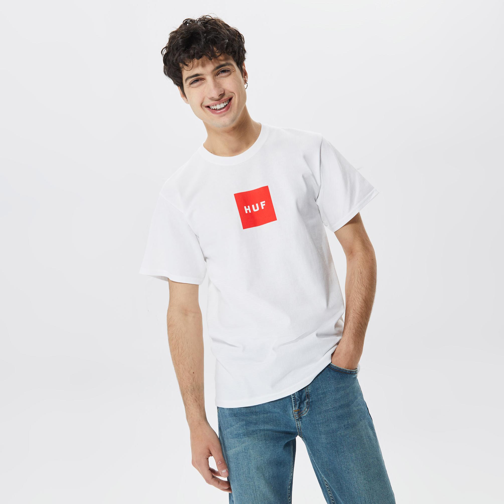  Huf Essentials Box Logo Erkek Beyaz T-Shirt
