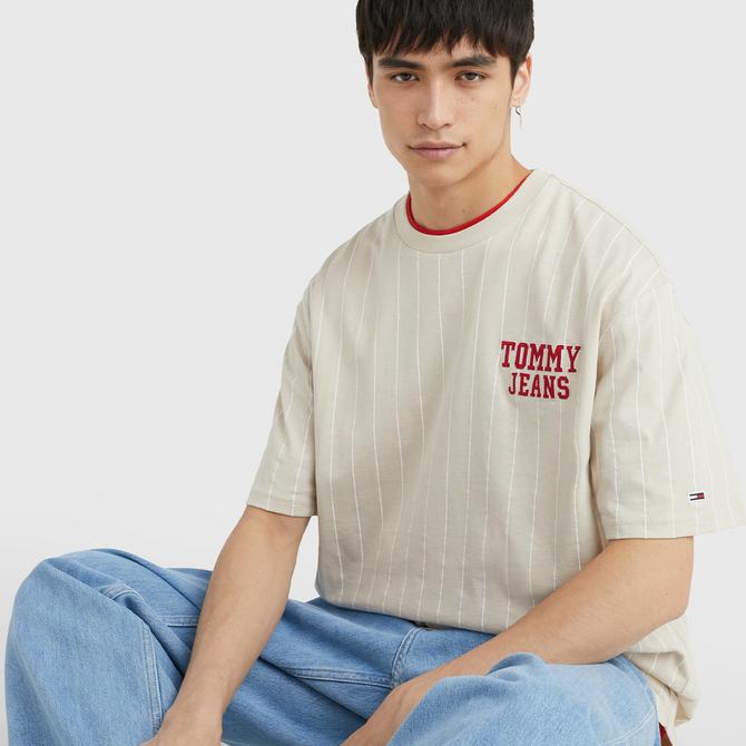  Tommy Jeans Ovz Pinstripe Erkek Bej T-shirt
