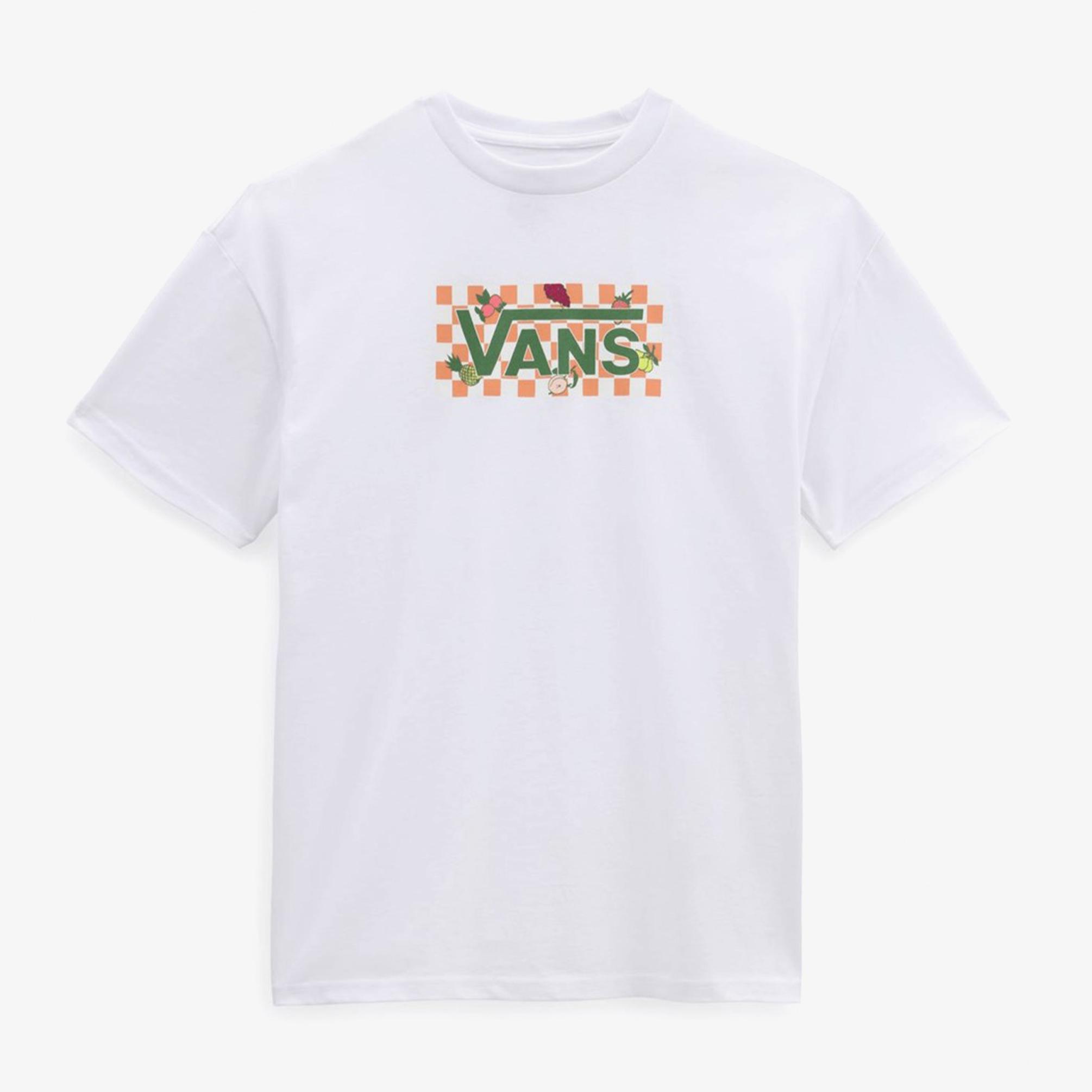  Vans Fruit Checkerboard Box Logo Oversized Kadın Beyaz T-Shirt