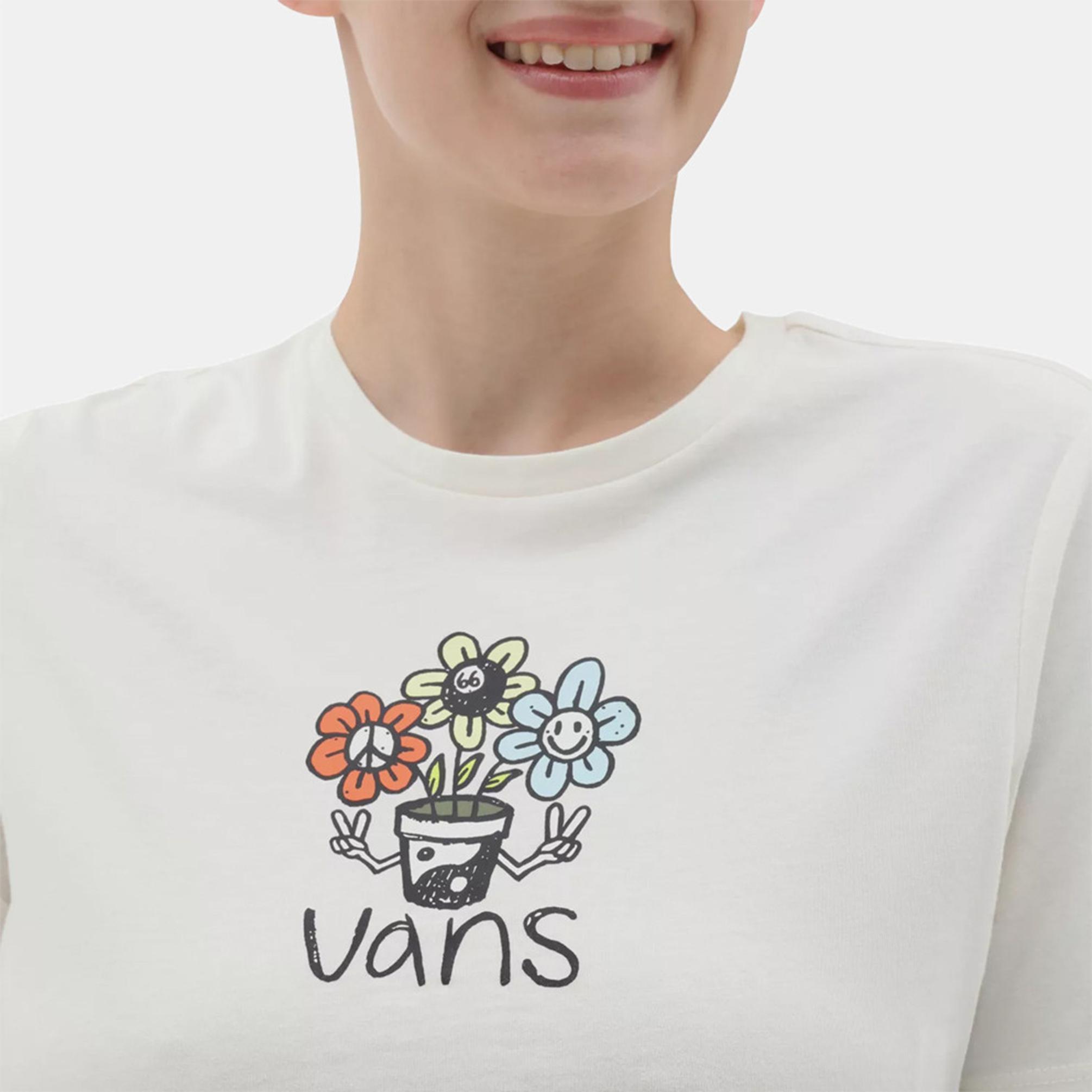  Vans Peace Pot Cropped Kadın Beyaz T-Shirt