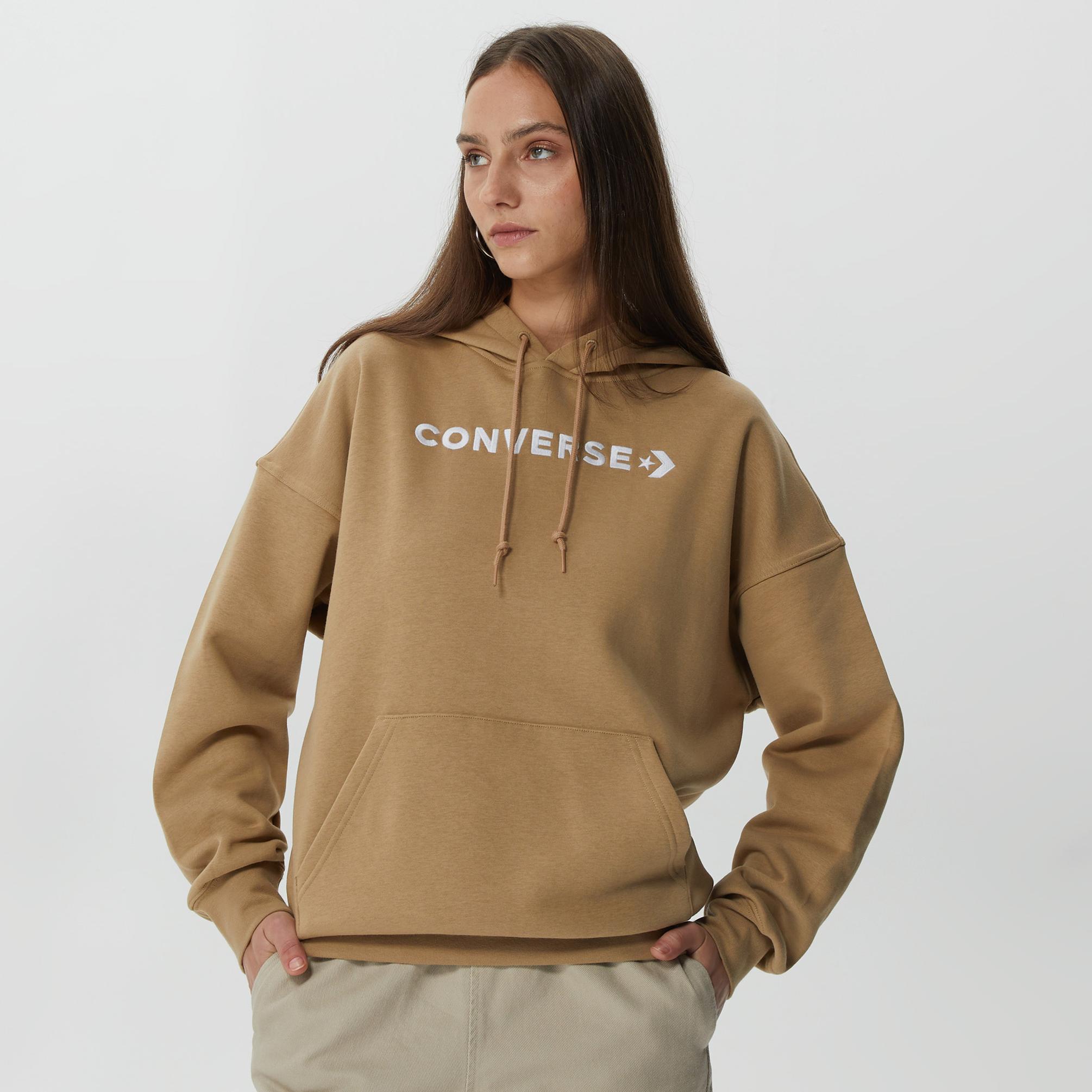  Converse Embroidered Wordmark Fleece Kadın Kahverengi Hoodie