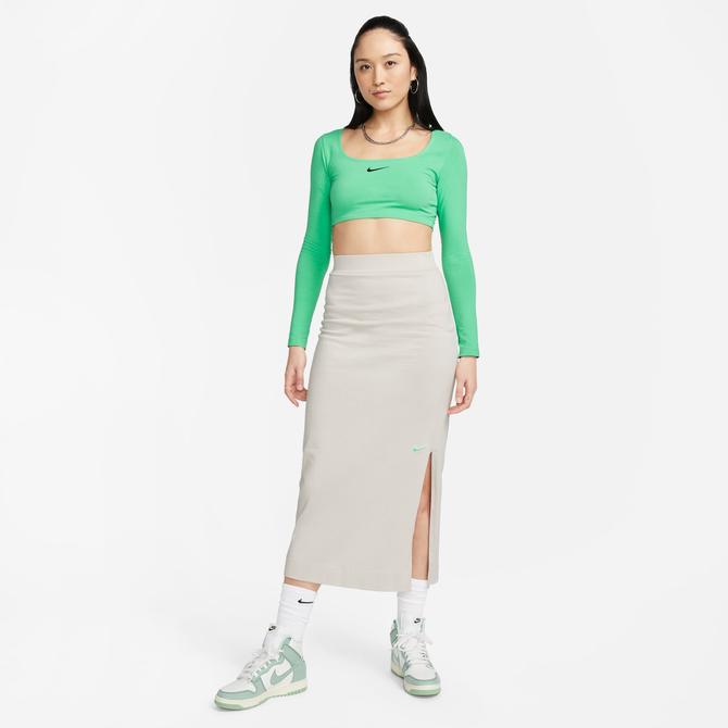  Nike Sportswear Long-Sleeve Kadın Yeşil Crop Top