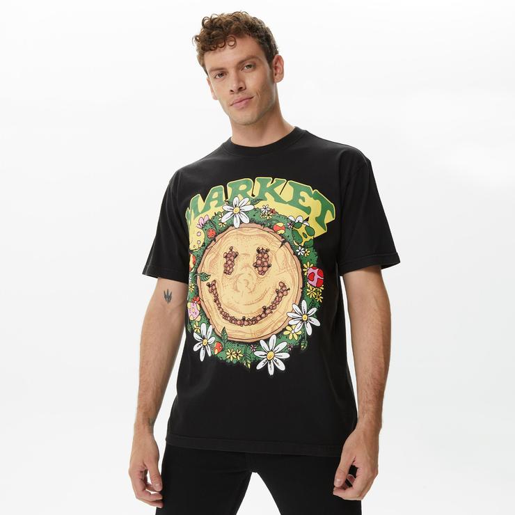 Market Smiley Decomposition Erkek Siyah T-Shirt