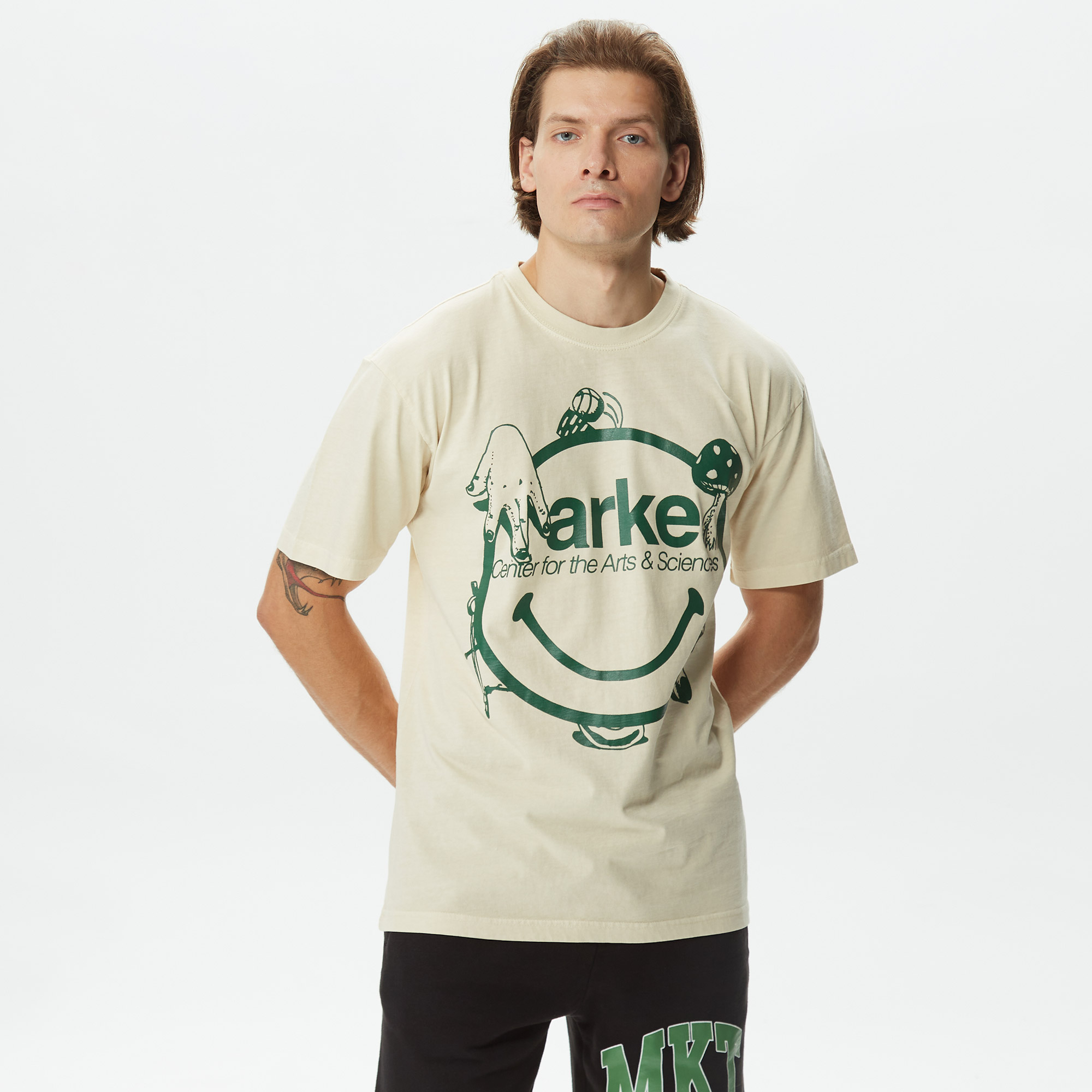 Market Smiley Arts Sciencies Erkek Krem T-Shirt