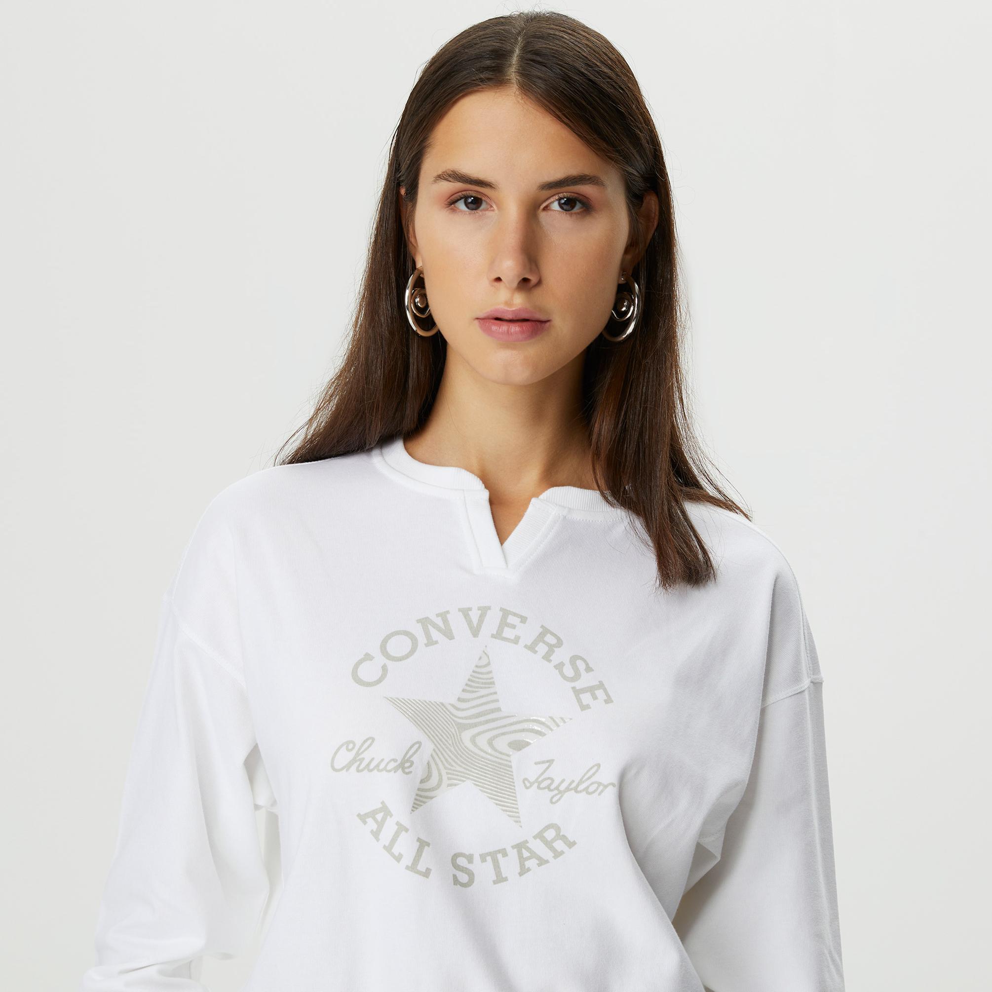  Converse Chuck Taylor Patch Crew Kadın Beyaz Sweatshirt