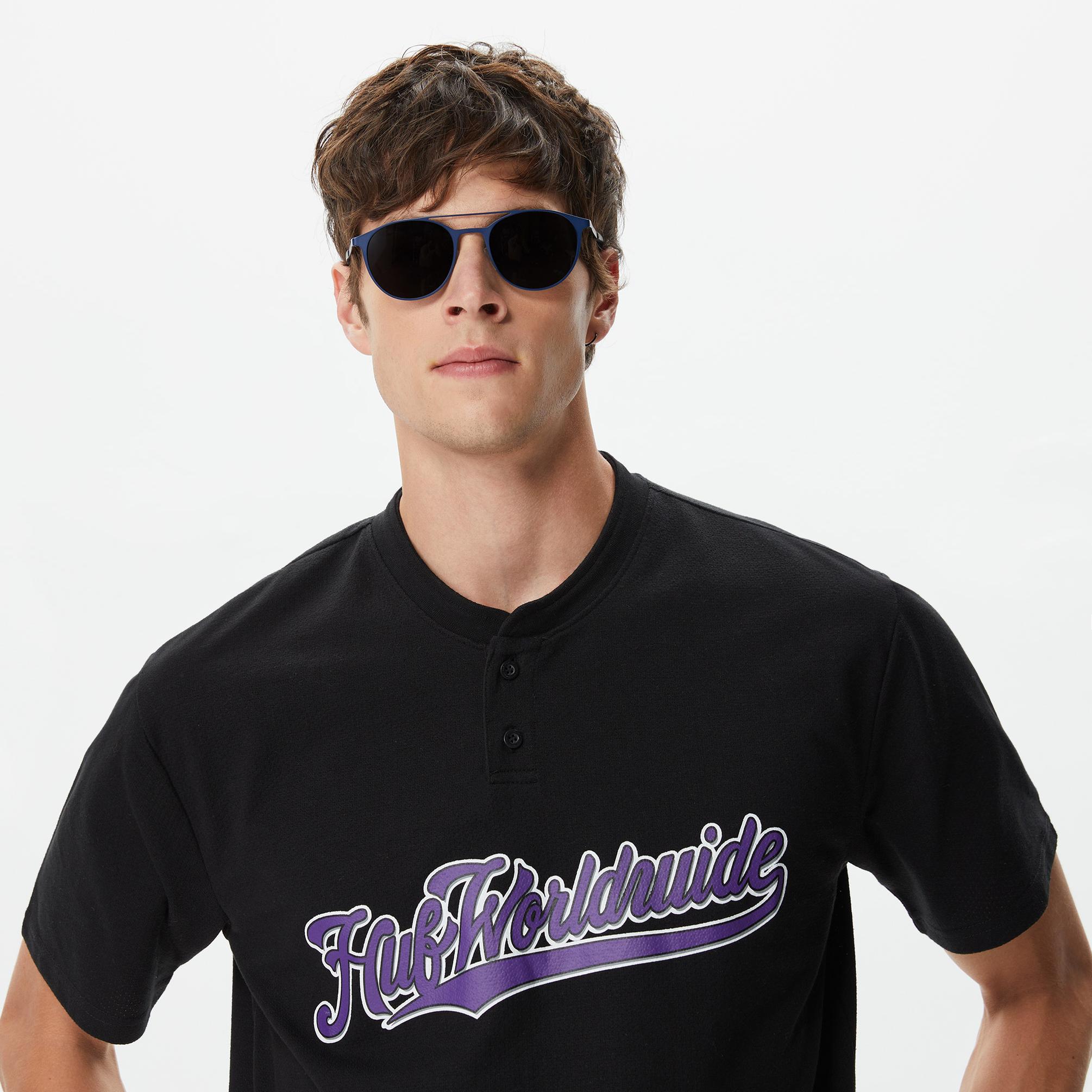  Huf Harlan Baseball Henley Erkek Siyah T-Shirt