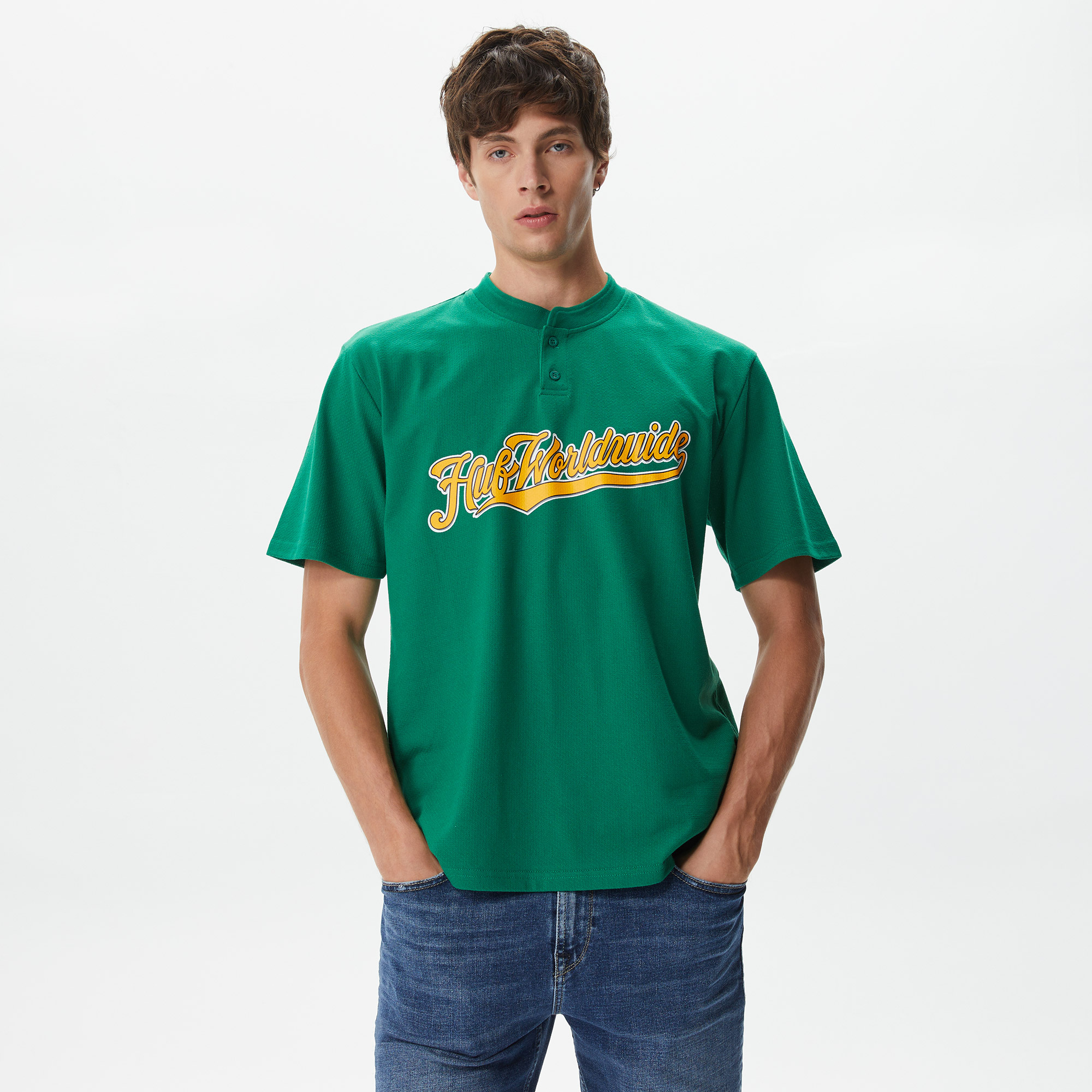 Huf Harlan Baseball Henley Erkek Yeşil T-Shirt