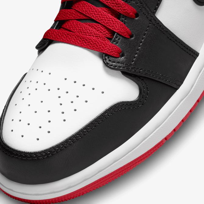  Jordan 1 Mid Erkek Beyaz/Siyah/Kırmızı Sneaker