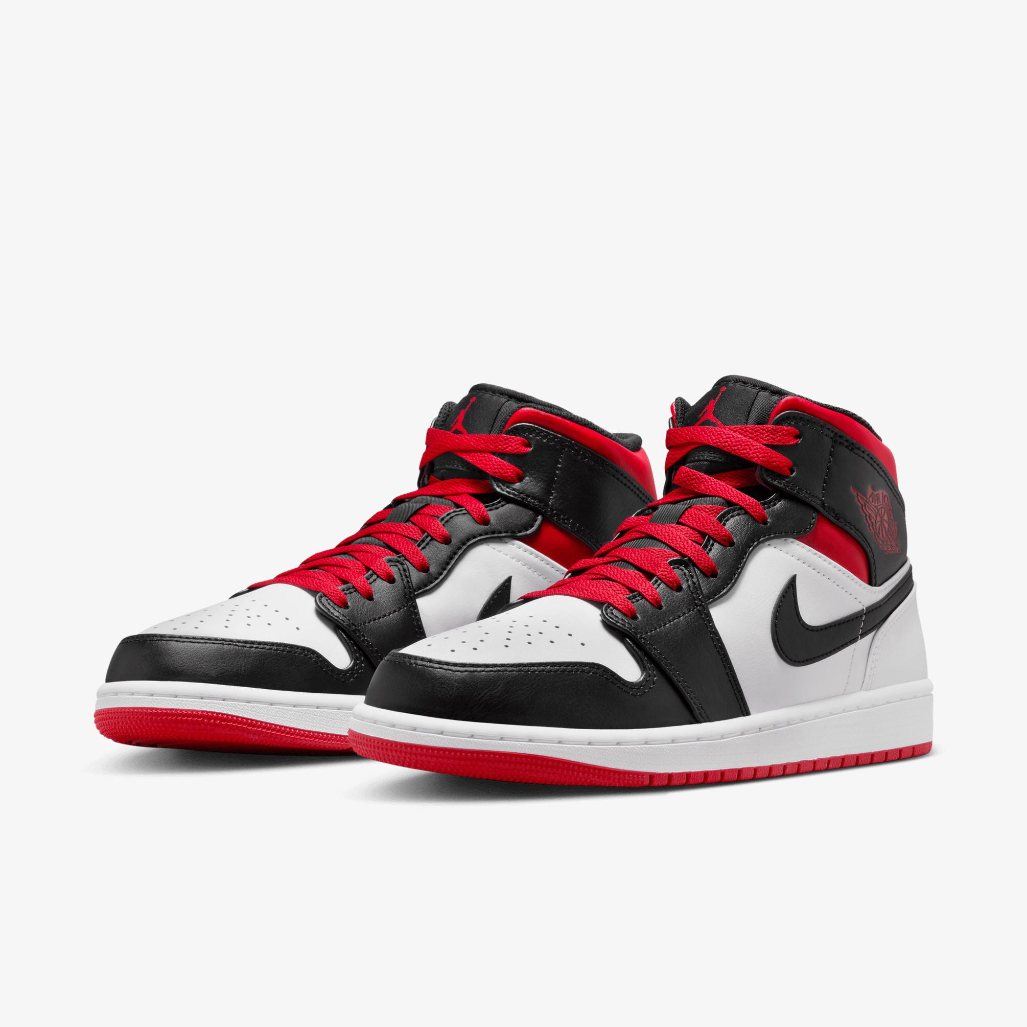  Jordan 1 Mid Erkek Beyaz/Siyah/Kırmızı Sneaker