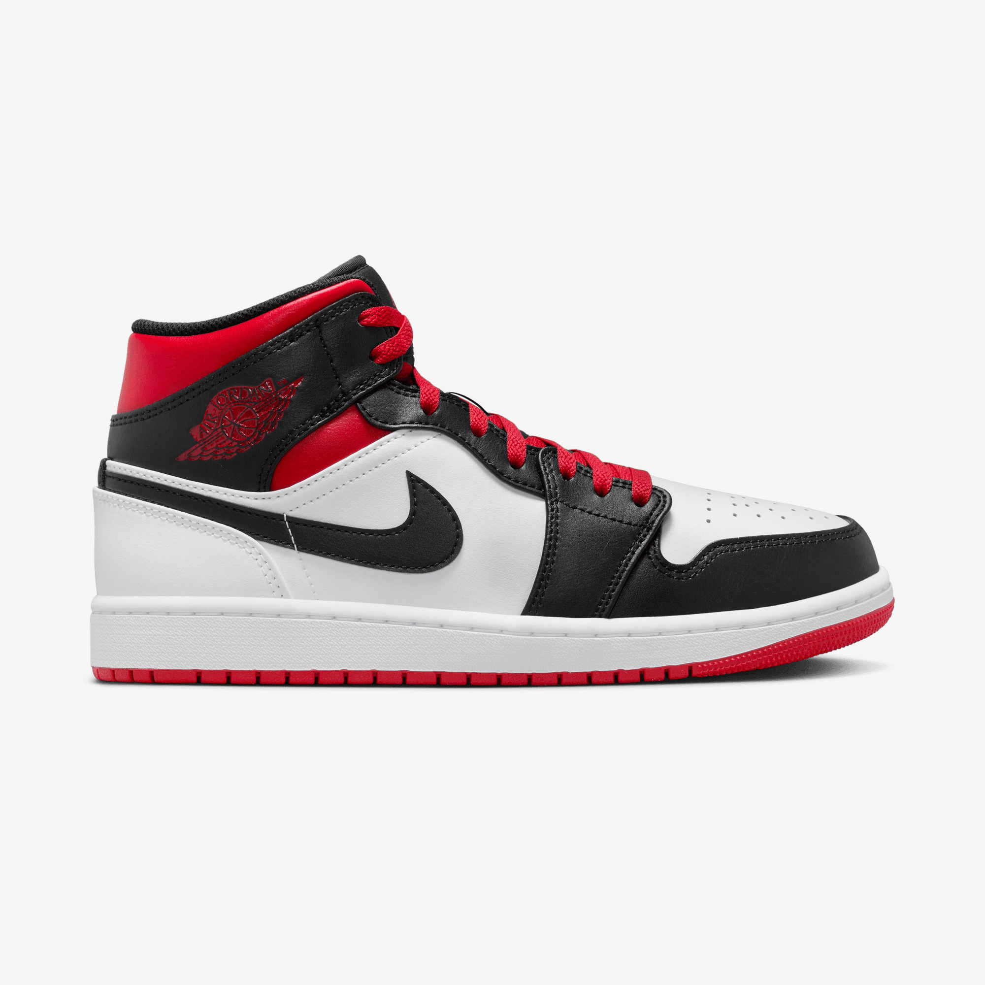 Jordan 1 Mid Erkek Beyaz/Siyah/Kırmızı Sneaker