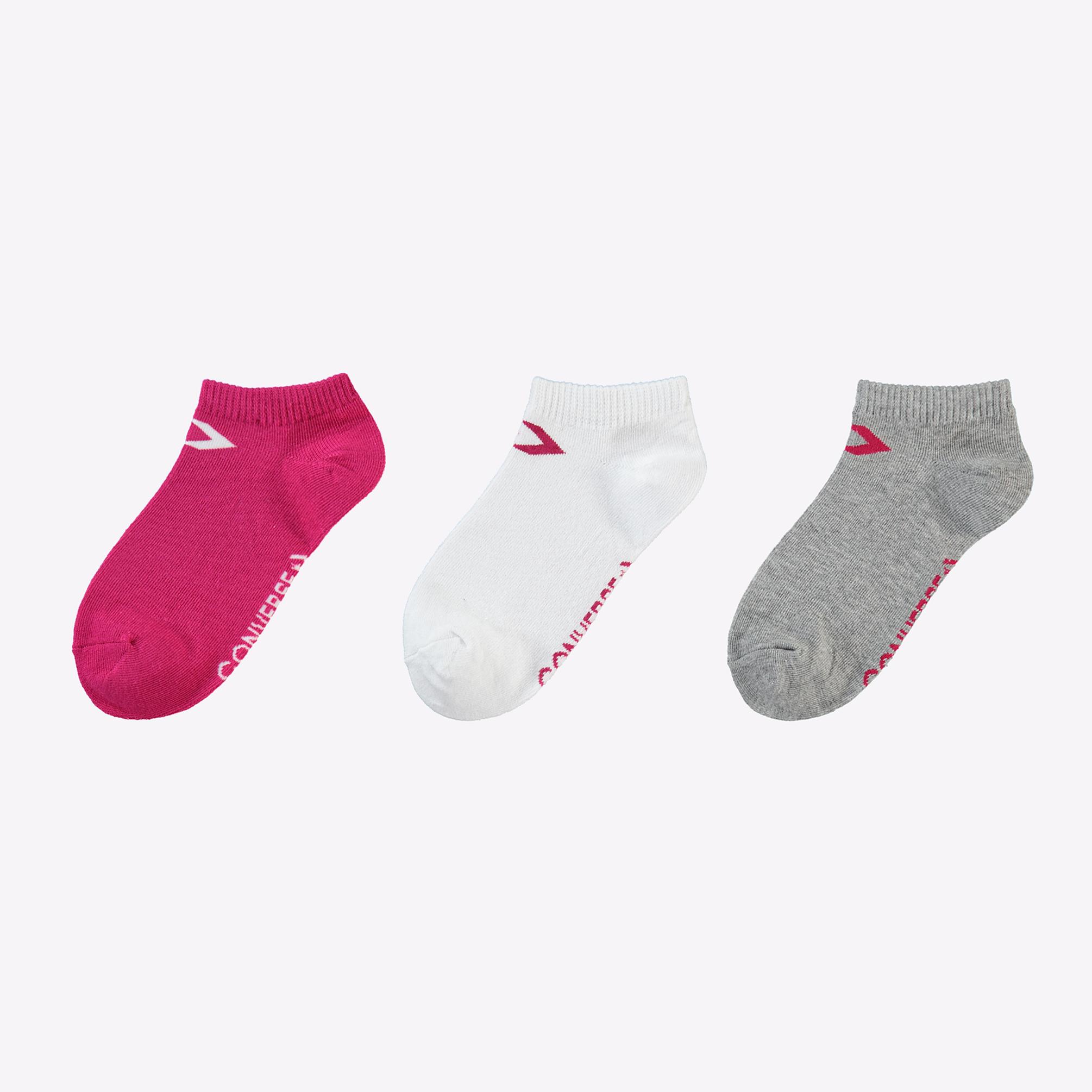  Converse Basic Flat Knit Kadın Pembe/Beyaz/Gri 3'lü Çorap