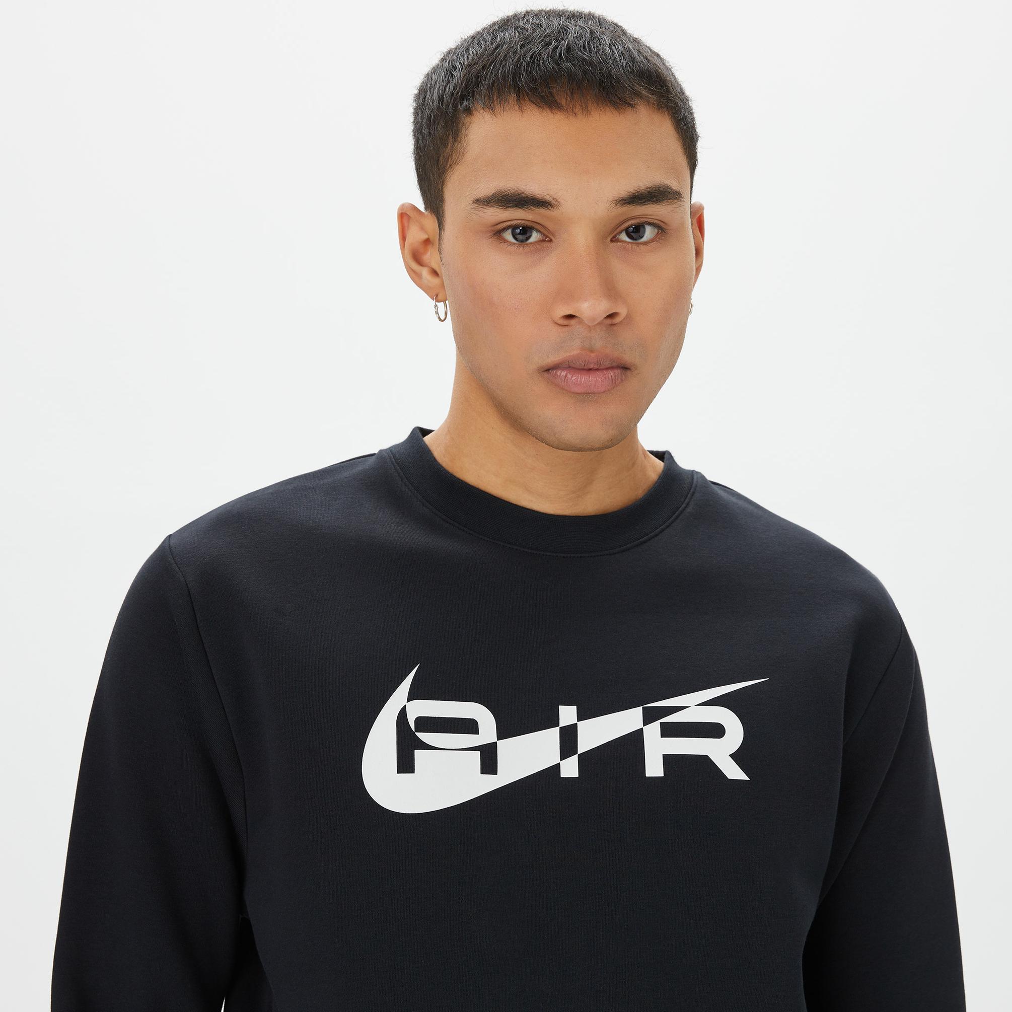  Nike Sportswear Swoosh Air Crew Fleece Erkek Siyah T-Shirt