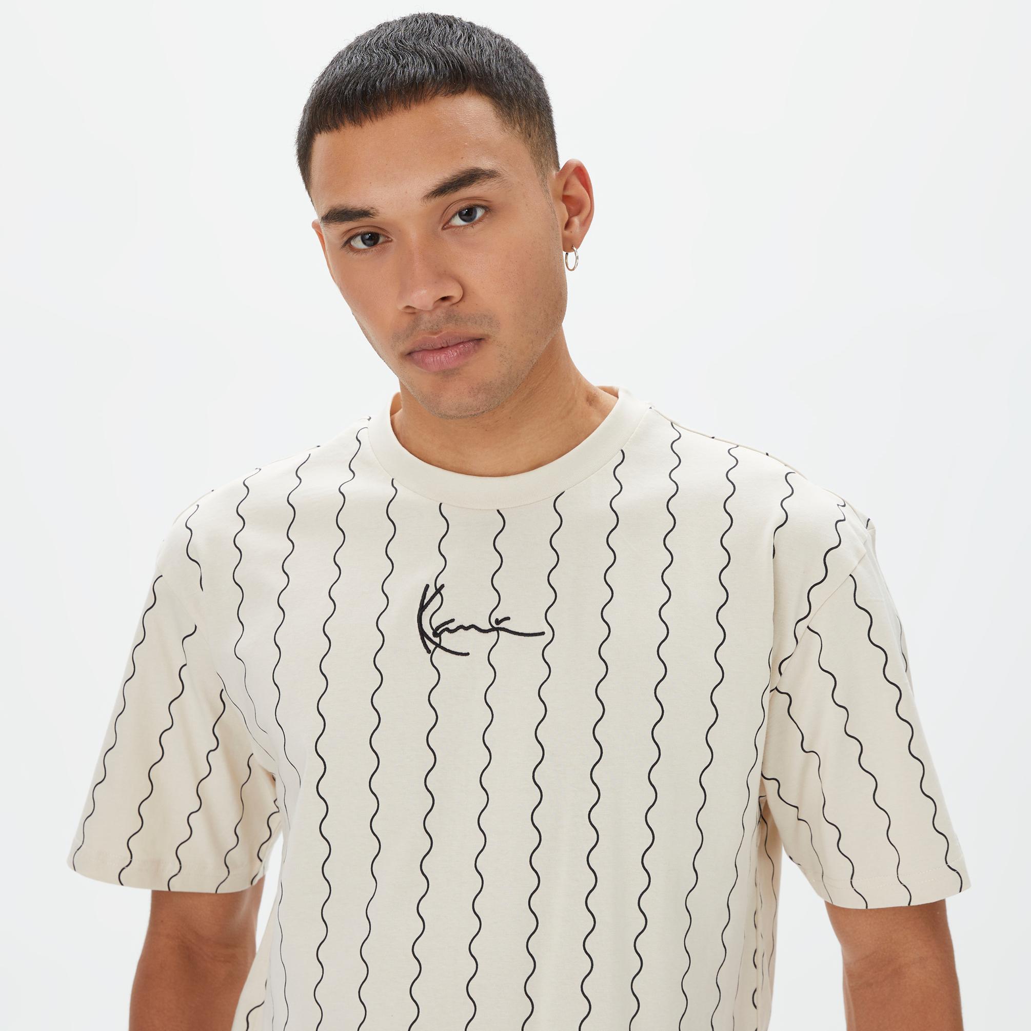  Karl Kani Small Signature Ziczac Pinstripe  Erkek Beyaz/Siyah T-Shirt
