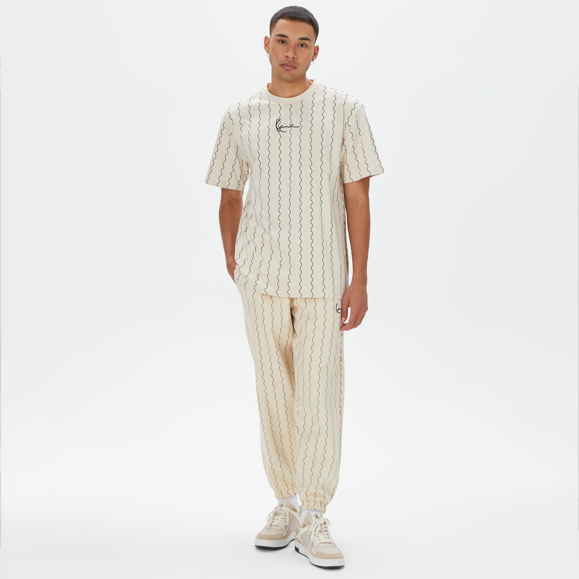  Karl Kani Small Signature Ziczac Pinstripe  Erkek Beyaz/Siyah T-Shirt