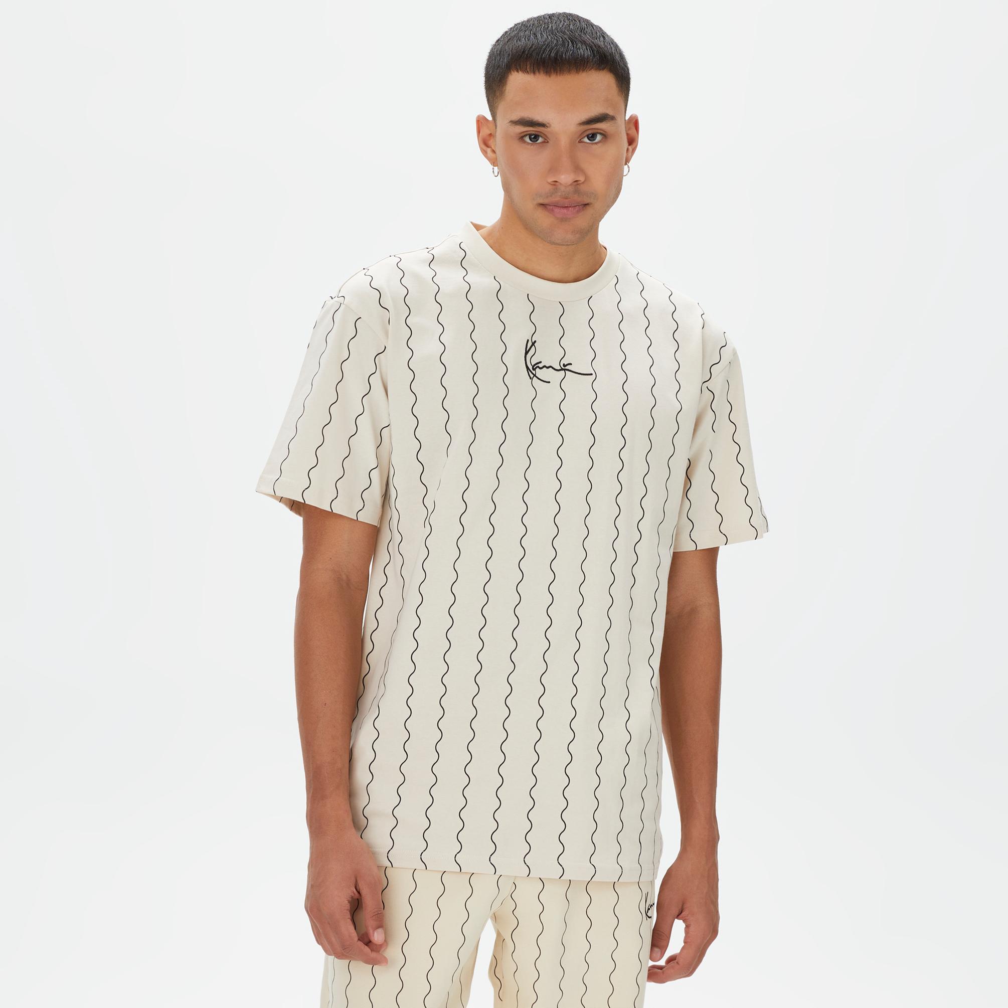  Karl Kani Small Signature Ziczac Pinstripe  Erkek Beyaz/Siyah T-Shirt