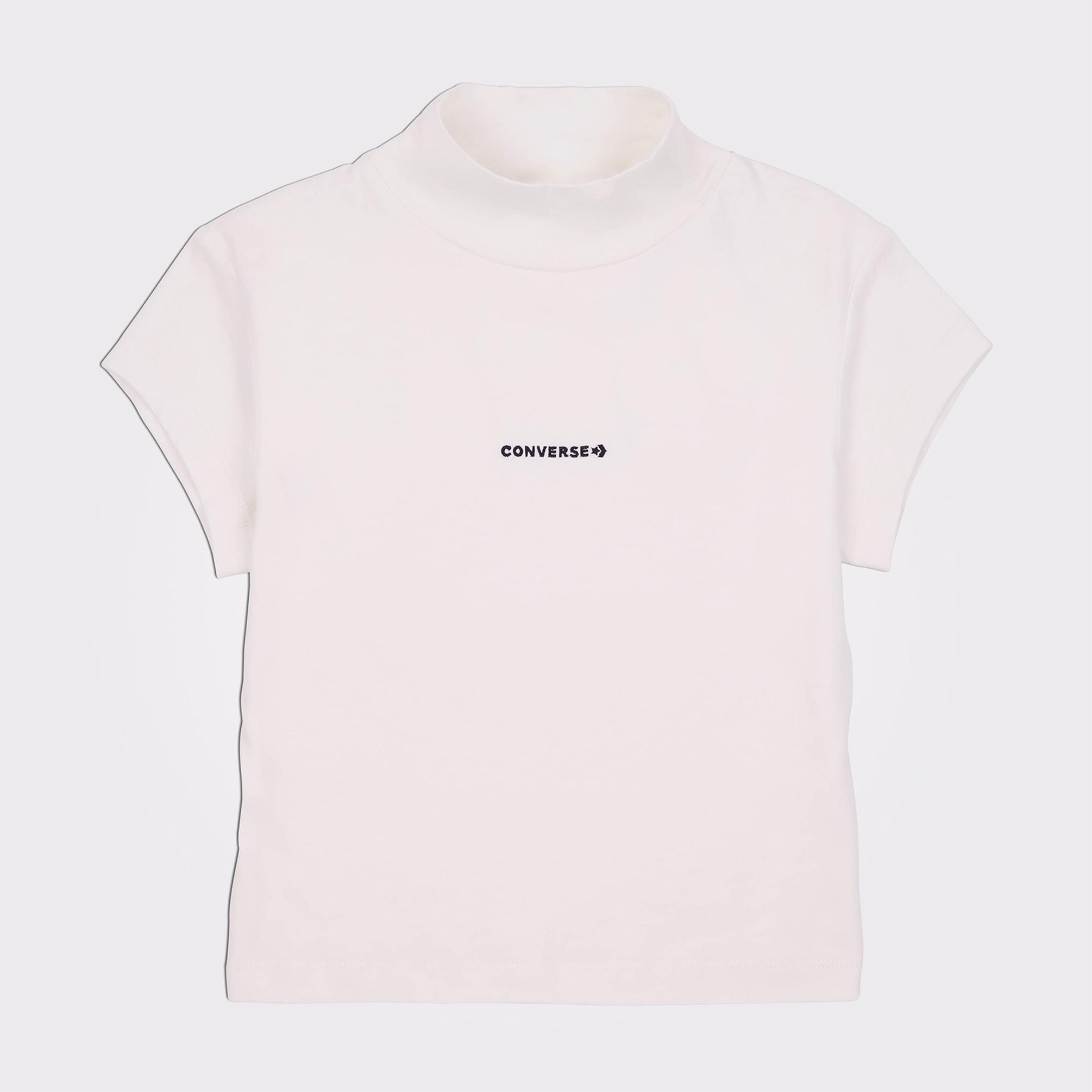  Converse Wordmark Short Sleeve Top Kadın Krem Crop T-Shirt