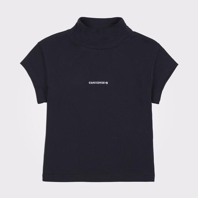  Converse Wordmark Short Sleeve Top Kadın Siyah Crop T-Shirt