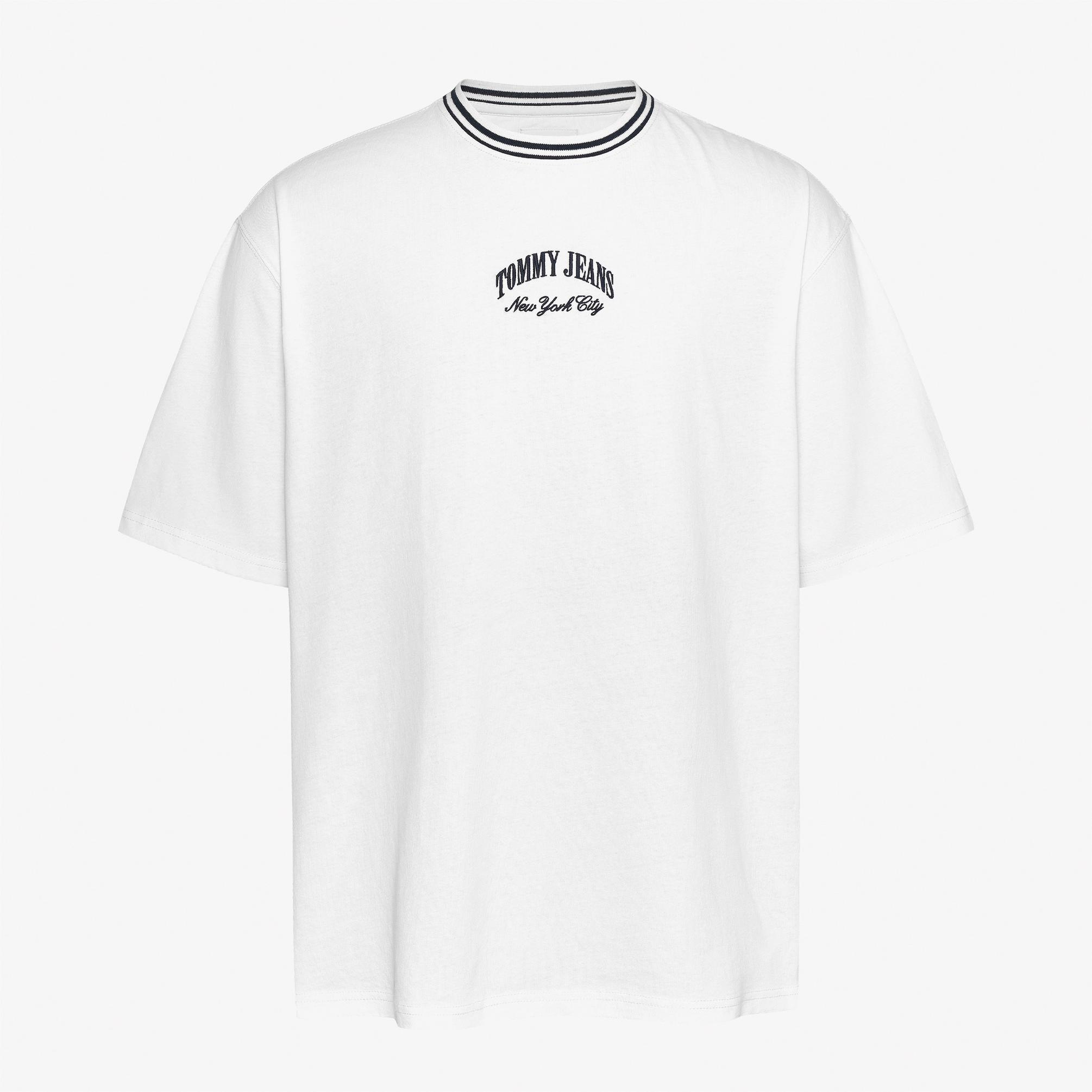  Tommy Jeans Ovz Tipping Erkek Beyaz T-Shirt